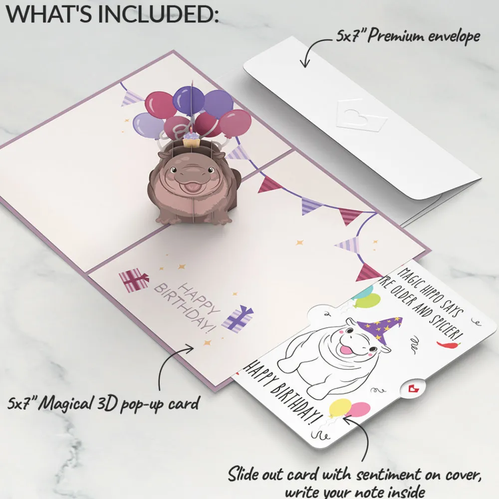 Lovepop Birthday|Baby Pygmy Birthday with Magic Hippo Pop-Up Card and Sentiment Set