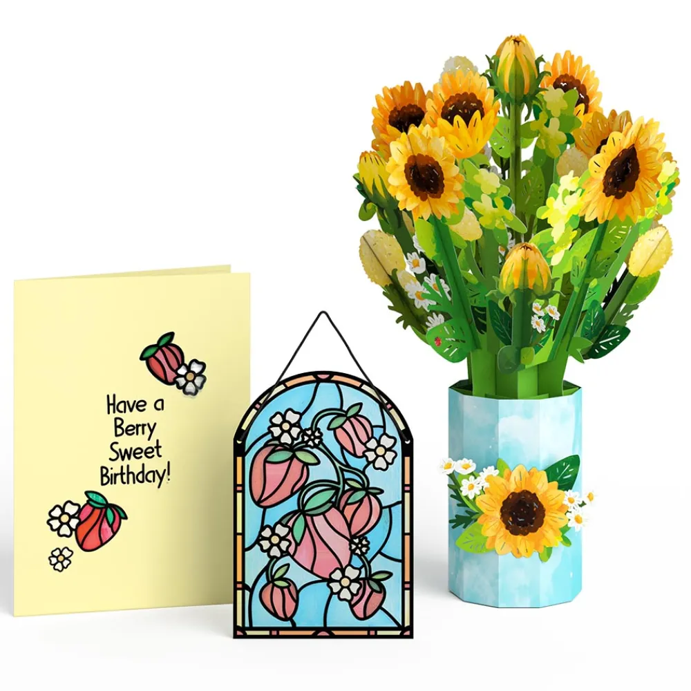 Lovepop Pop-Up Bouquets|Card & Gift Bundles|Berry Sweet Birthday Suncatcher Card & Pop-Up Bouquet Bundle