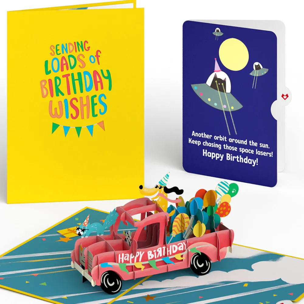Lovepop Birthday|Birthday Truck with Space Laser Cats Pop-Up Card and Sentiment Set