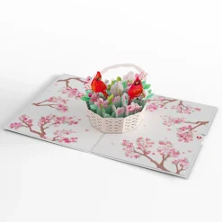 Lovepop Greeting Cards|Just Because|Cherry Blossom Basket with Cardinals Pop-Up Card