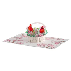 Lovepop Greeting Cards|Just Because|Cherry Blossom Basket with Cardinals Pop-Up Card