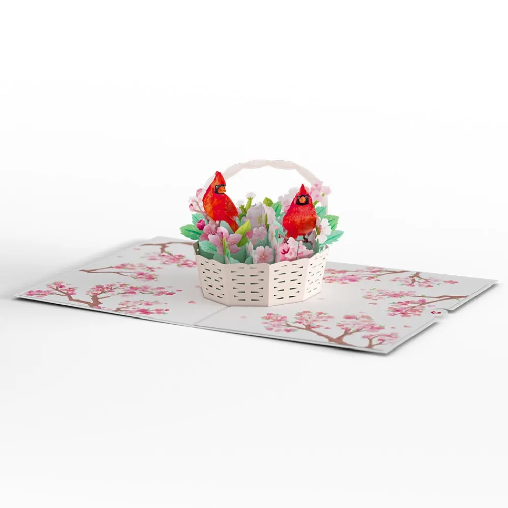 Lovepop Greeting Cards|Just Because|Cherry Blossom Basket with Cardinals Pop-Up Card