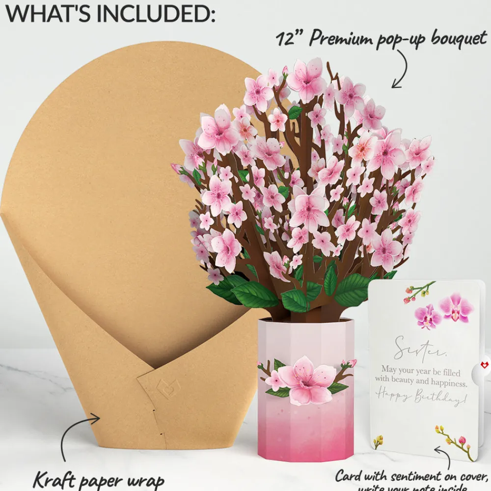 Lovepop Birthday|Cherry Blossom Birthday Bouquet and Sentiment Set for Sister
