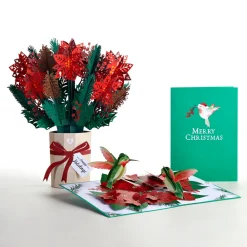 Lovepop Card & Gift Bundles|Christmas 12/25|Christmas Hummingbirds Card & Poinsettia Bouquet Bundle