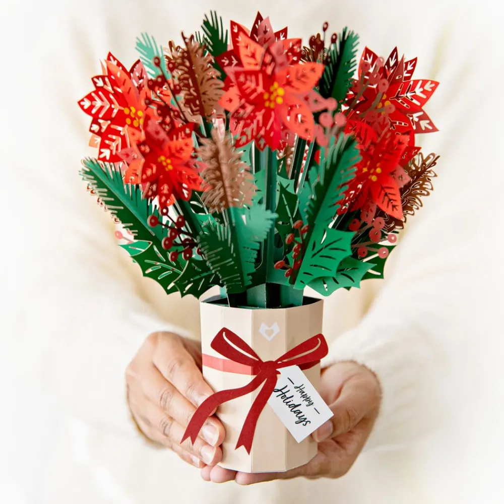 Lovepop Card & Gift Bundles|Christmas 12/25|Christmas Hummingbirds Card & Poinsettia Bouquet Bundle
