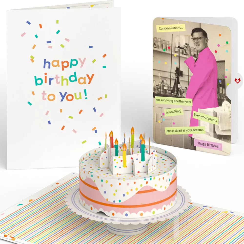 Lovepop Birthday|Confetti Cake Birthday Pop-Up Card and Survive Another Year of Adulting Sentiment Set