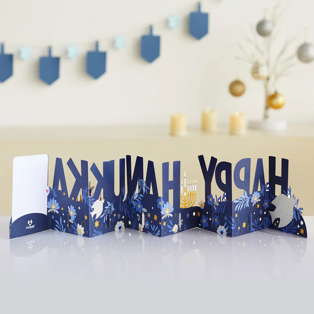 Lovepop Decor|Hanukkah 12/14|Elegant Happy Hanukkah Loooooong Card™ (Expands to 2 feet)