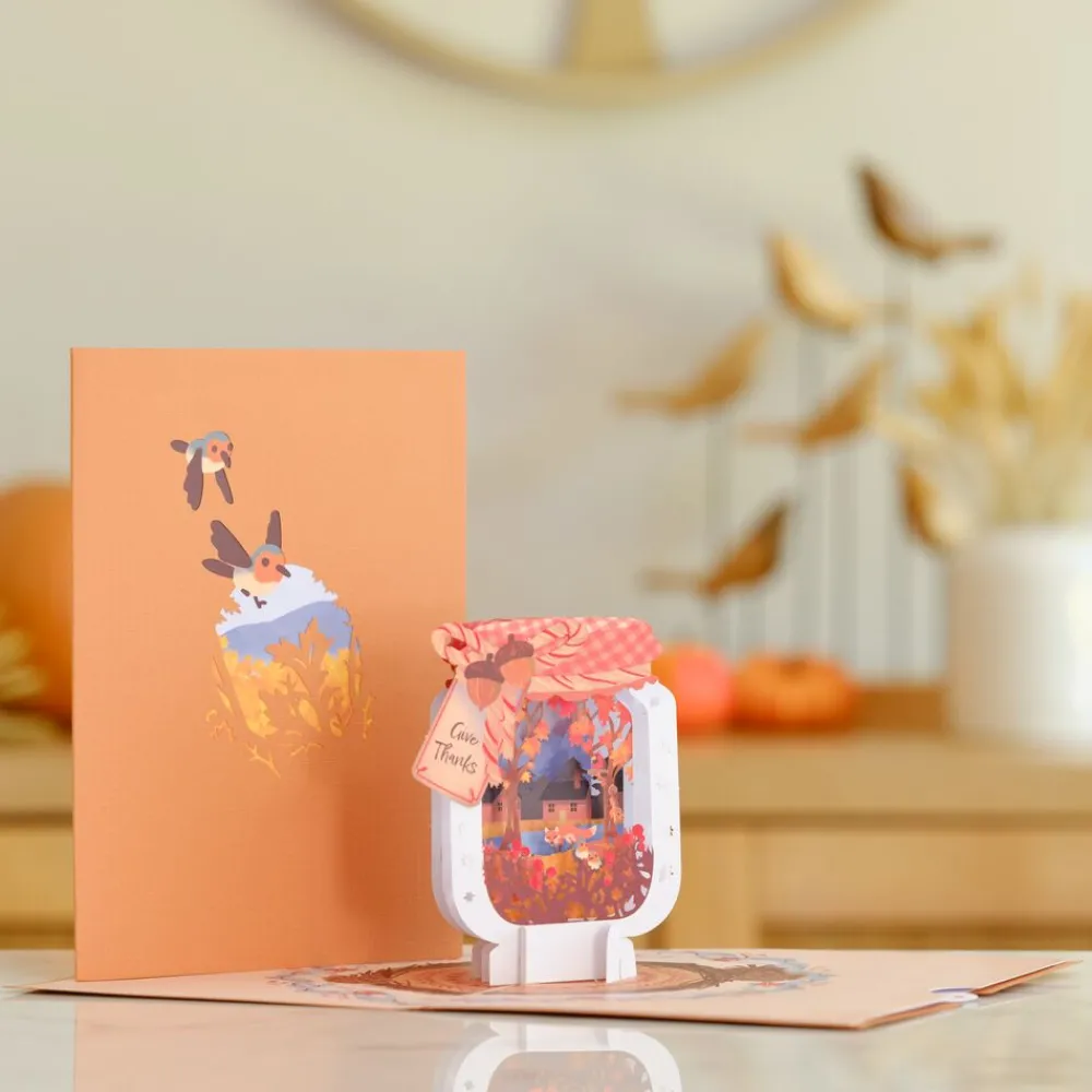 Lovepop Greeting Cards|Thanksgiving 11/27|Give Thanks Fall Jar Pop-Up Card