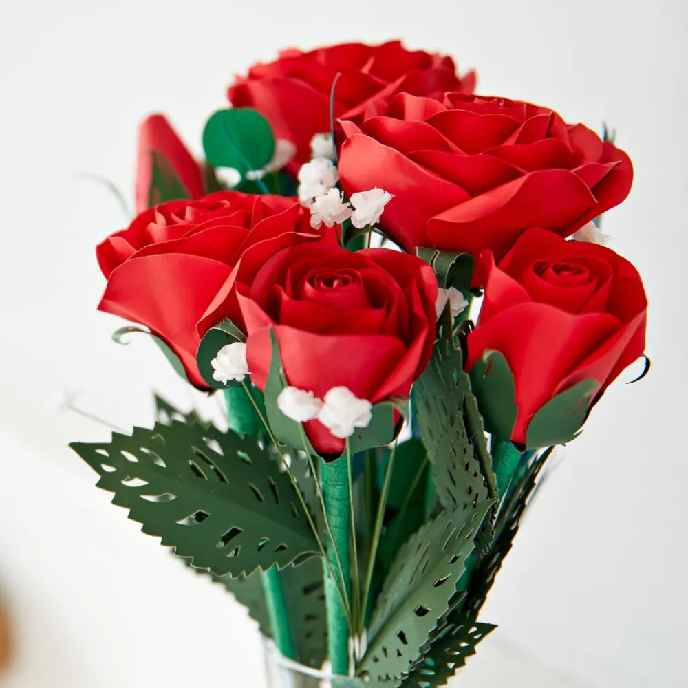 Lovepop Pop-Up Bouquets|Card & Gift Bundles|Handcrafted Paper Flowers: Red Roses (6 Stems) with Happy Valentine's Day Pop-Up Card