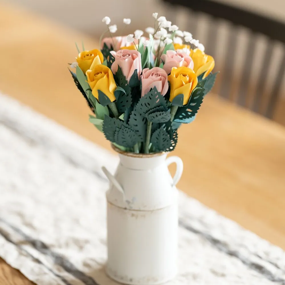 Lovepop Pop-Up Bouquets|Handcrafted Paper Flowers|Handcrafted Paper Flowers: Pink & Yellow Roses (12 Stems) with Happy Mother's Day Pop-Up Card