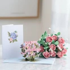 Lovepop Pop-Up Bouquets|Handcrafted Paper Flowers|Handcrafted Paper Flowers: Pink Roses (12 Stems) with Happy Mother's Day Pop-Up Card