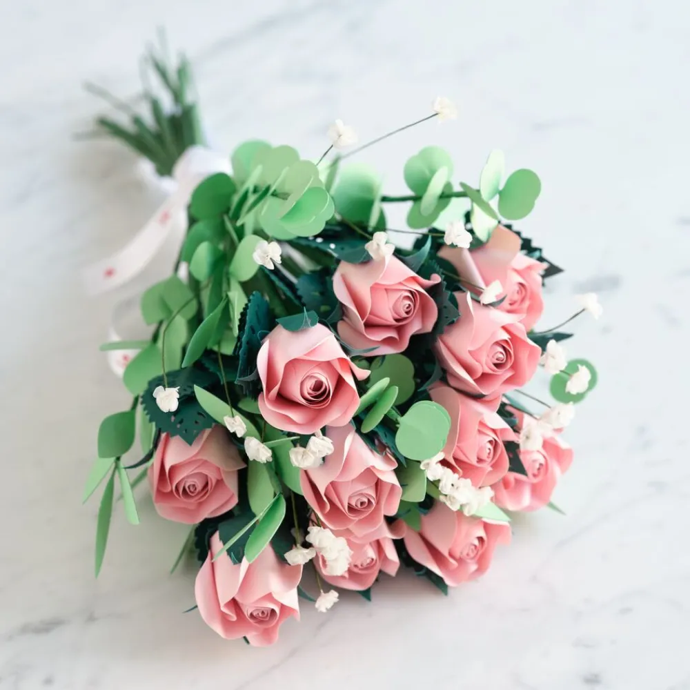 Lovepop Pop-Up Bouquets|Handcrafted Paper Flowers|Handcrafted Paper Flowers: Pink Roses (12 Stems) with Happy Mother's Day Pop-Up Card