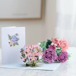 Lovepop Pop-Up Bouquets|Card & Gift Bundles|Handcrafted Paper Flowers: Pink & Purple Roses (6 Stems) with Happy Mother's Day Pop-Up Card