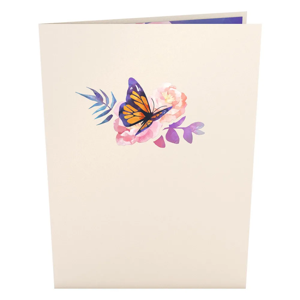 Lovepop Pop-Up Bouquets|Card & Gift Bundles|Handcrafted Paper Flowers: Pink & Purple Roses (6 Stems) with Monarch Butterfly Pop-Up Card