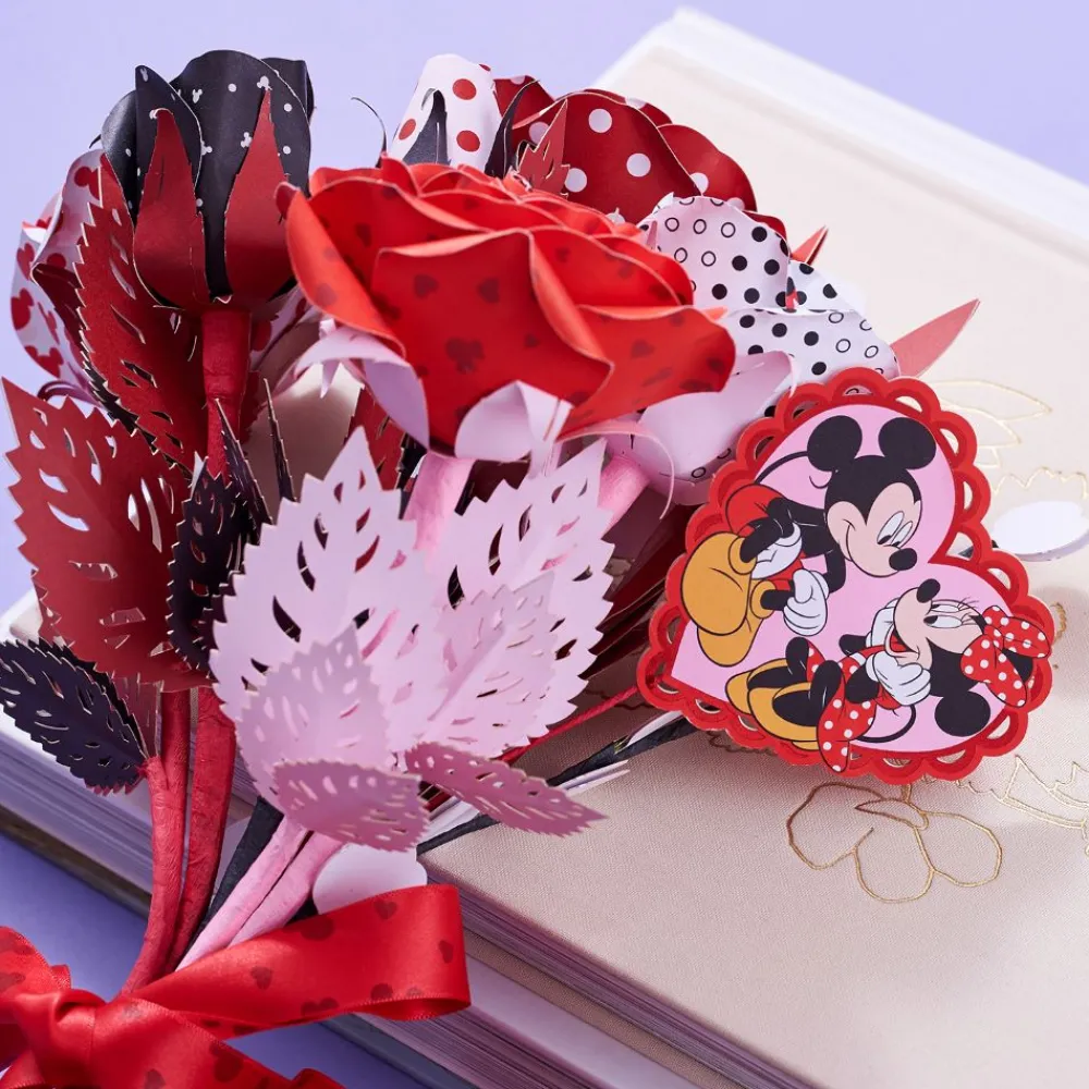 Lovepop Pop-Up Bouquets|Handcrafted Paper Flowers|Handcrafted Paper Flowers: Disney’s Mickey & Minnie Lovestruck Roses (6-Stem)