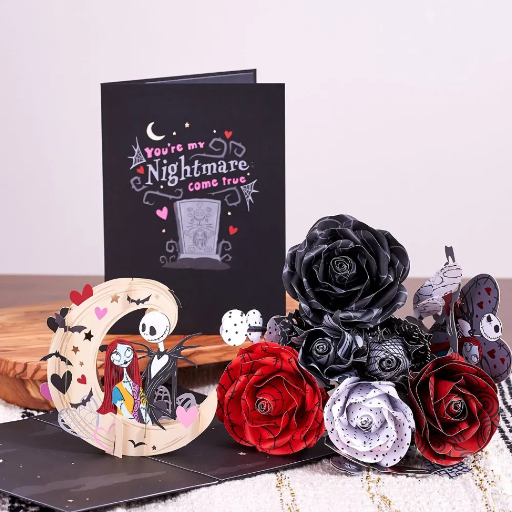 Lovepop Pop-Up Bouquets|Handcrafted Paper Flowers|Handcrafted Paper Flowers: Disney Tim Burton's The Nightmare Before Christmas Eternally Yours Roses (6-Stem) with My Nightmare Come True Pop-Up Card