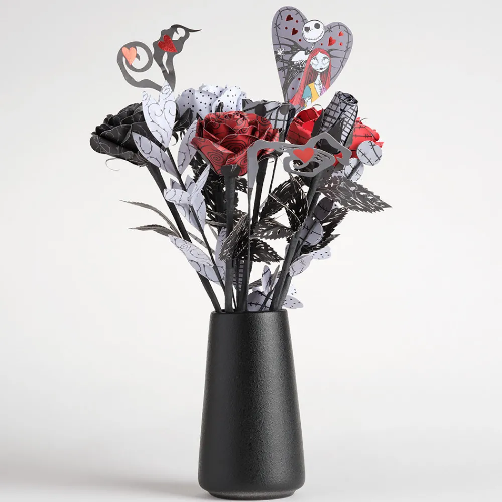 Lovepop Pop-Up Bouquets|Handcrafted Paper Flowers|Handcrafted Paper Flowers: Disney Tim Burton's The Nightmare Before Christmas Eternally Yours Roses (6-Stem) with My Nightmare Come True Pop-Up Card
