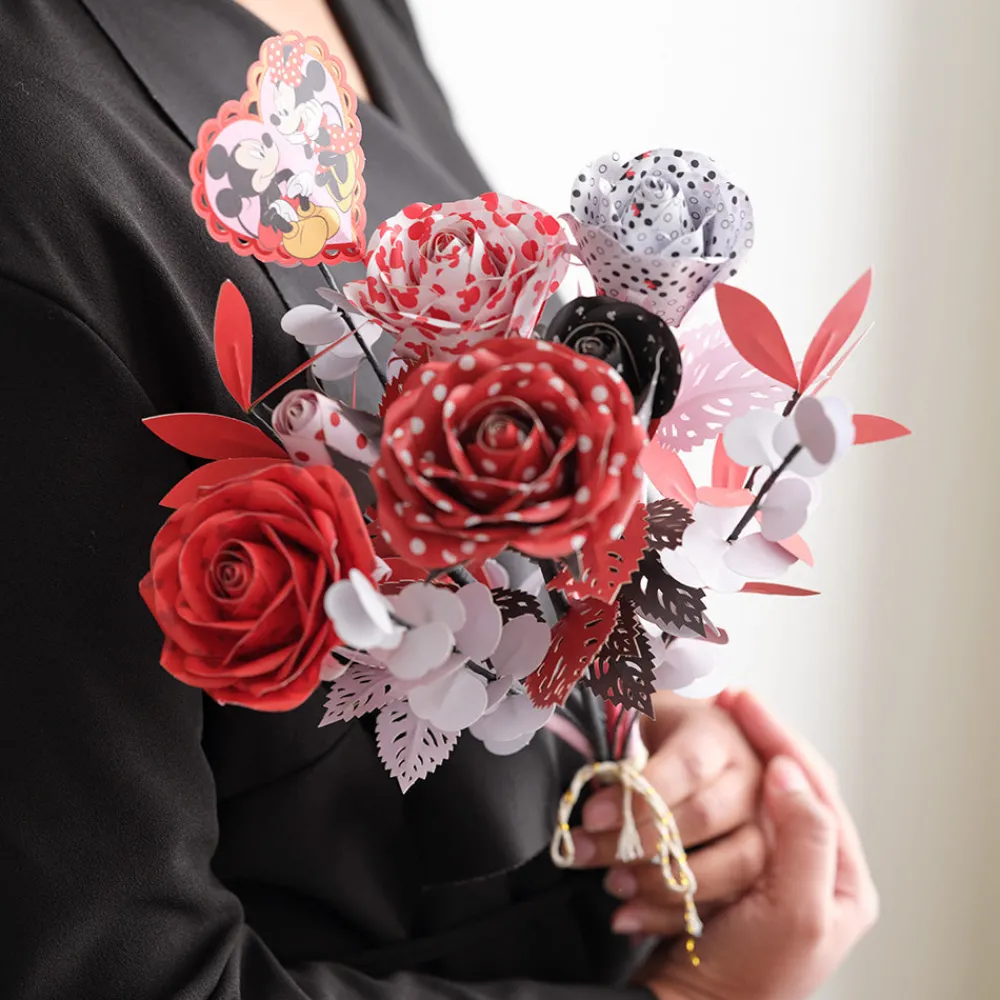 Lovepop Pop-Up Bouquets|Handcrafted Paper Flowers|Handcrafted Paper Flowers: Disney's Mickey & Minnie Lovestruck Roses (6-Stem) with Love You Lots Pop-Up Card