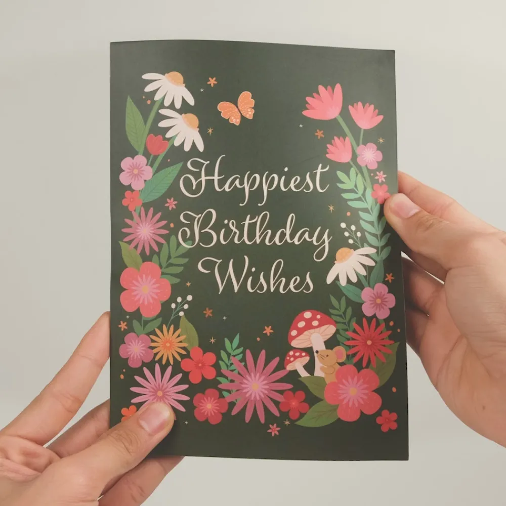 Lovepop Plushpop|Birthday|Happiest Birthday Wishes' Floral Field Mouse Plushpop Card