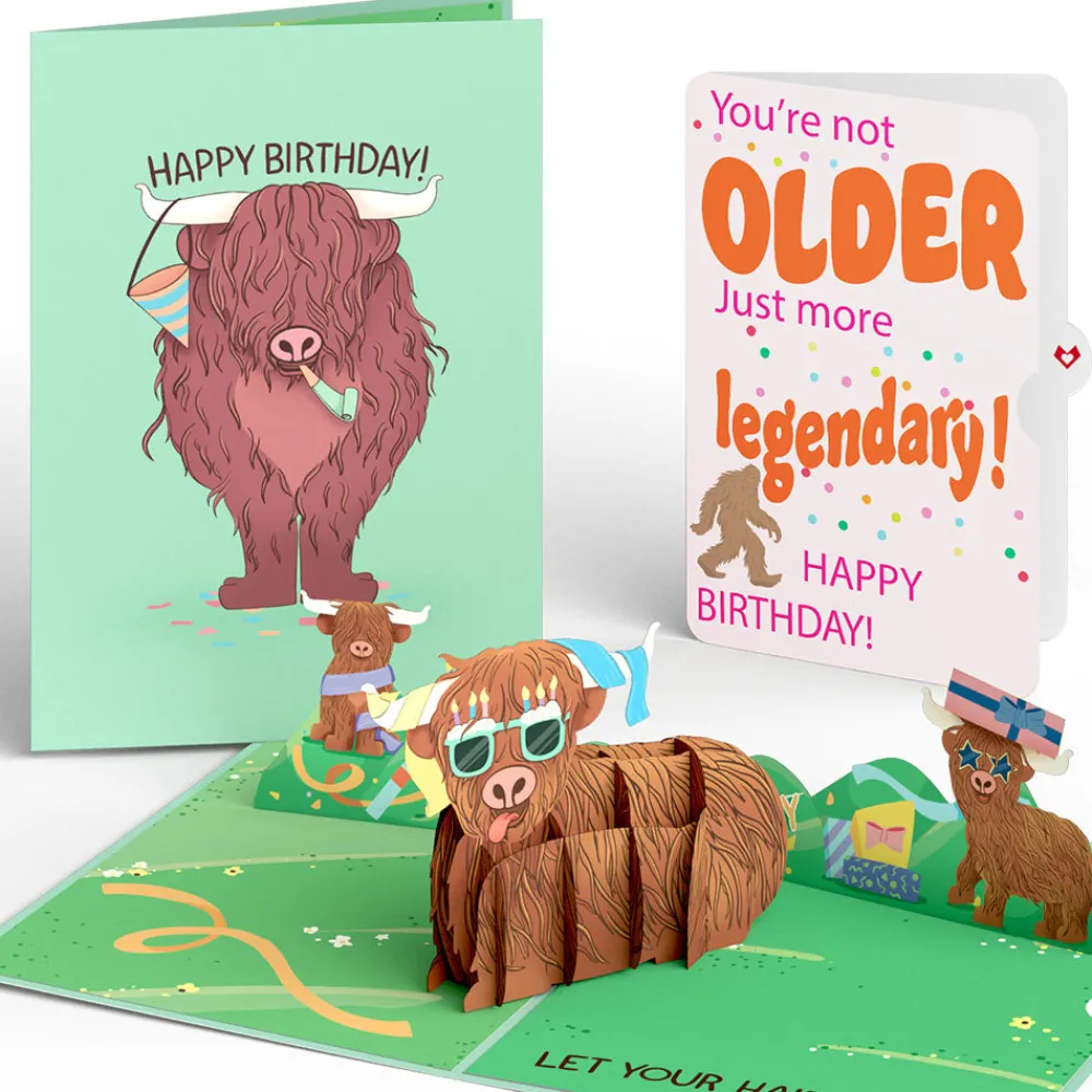Lovepop Birthday|Highland Cow Birthday Pop-Up Card and Not Older Just More Legendary Sentiment Set