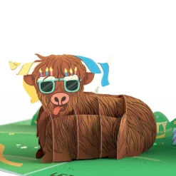Lovepop Birthday|Highland Cow with Cat Laser Eyes Birthday Pop-Up Card and Sentiment Set