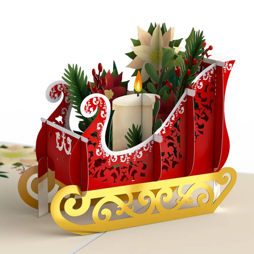 Lovepop Greeting Cards|Christmas 12/25|Holiday Poinsettia Sleigh Pop-Up Card
