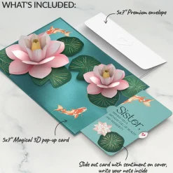 Lovepop Birthday|Koi Fish and Lotus Birthday Pop-Up Card and Sentiment Set for Sister