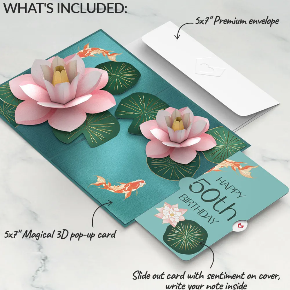 Lovepop Birthday|Koi Fish and Lotus 50th Birthday Pop-Up Card and Sentiment Set