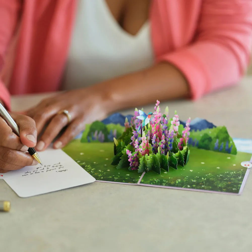 Lovepop Greeting Cards|Get Well|Lupine Hummingbird Pop-Up Card