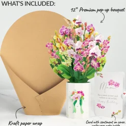 Lovepop Pop-Up Bouquets|Mom|Orchid Birthday Bouquet and Sentiment Set for Mom