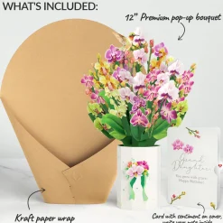 Lovepop Pop-Up Bouquets|Orchid Birthday Bouquet and Sentiment Set for Granddaughter