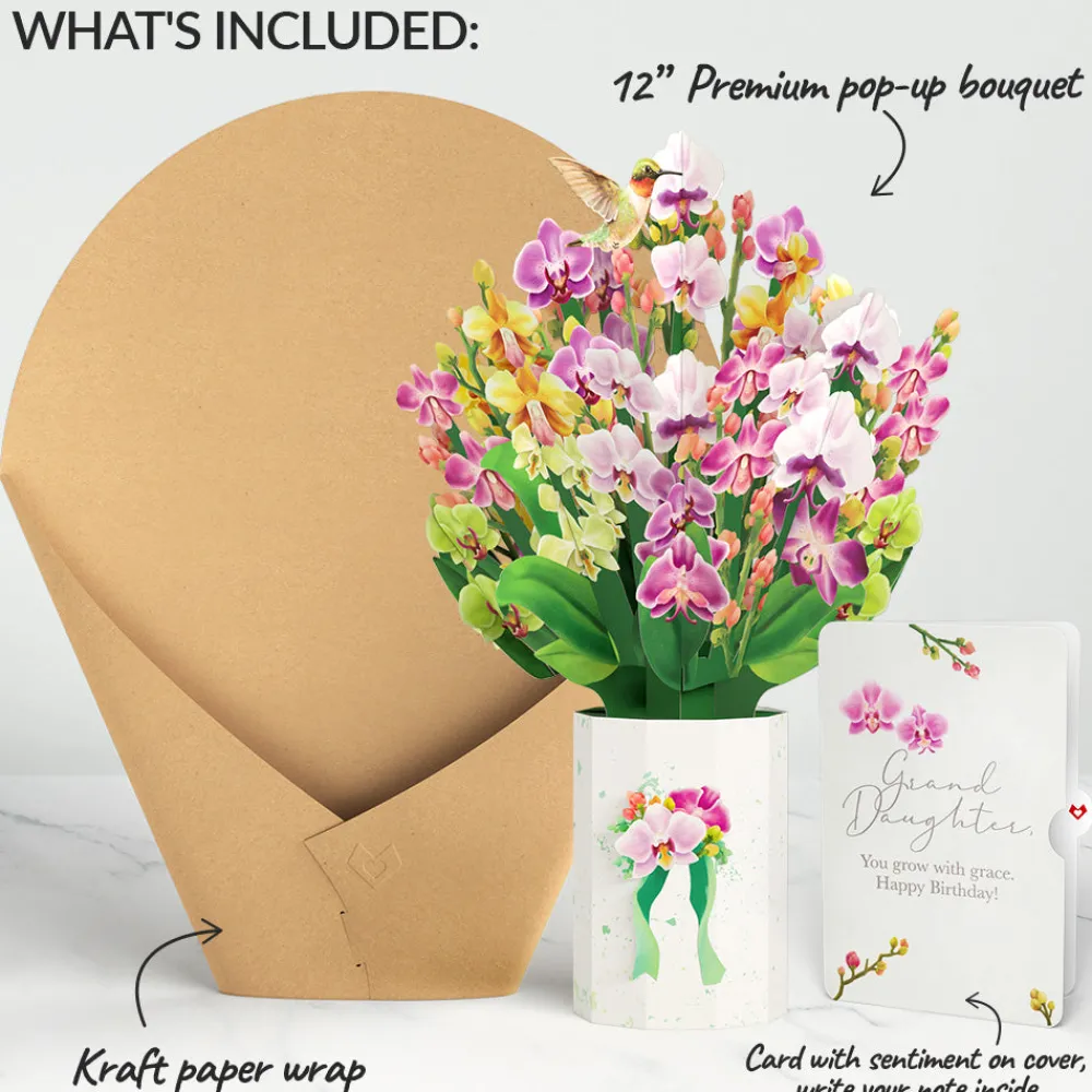 Lovepop Pop-Up Bouquets|Orchid Birthday Bouquet and Sentiment Set for Granddaughter