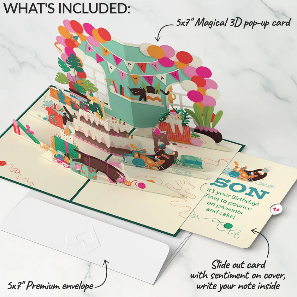 Lovepop Birthday|Party Cats Birthday Pop-Up Card and Sentiment Set for Son