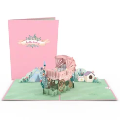 Lovepop Greeting Cards|Baby|Pink Baby Carriage Pop-Up Card