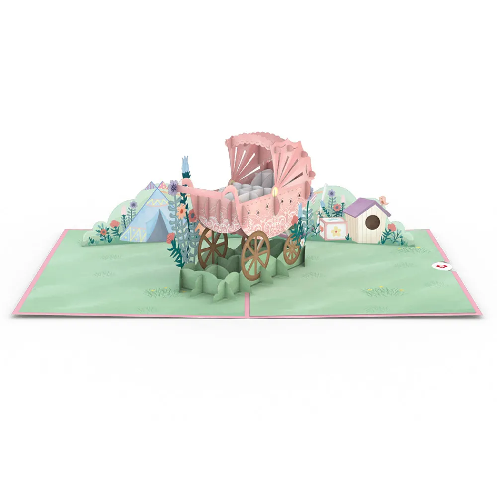 Lovepop Greeting Cards|Baby|Pink Baby Carriage Pop-Up Card