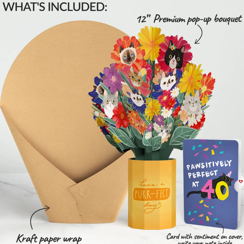 Lovepop Pop-Up Bouquets|Purr-fect Cat 40th Birthday Bouquet and Sentiment Set