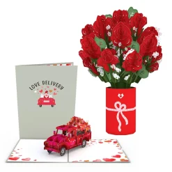 Lovepop Pop-Up Bouquets|Card & Gift Bundles|Red Rose Love Delivery Truck Bundle