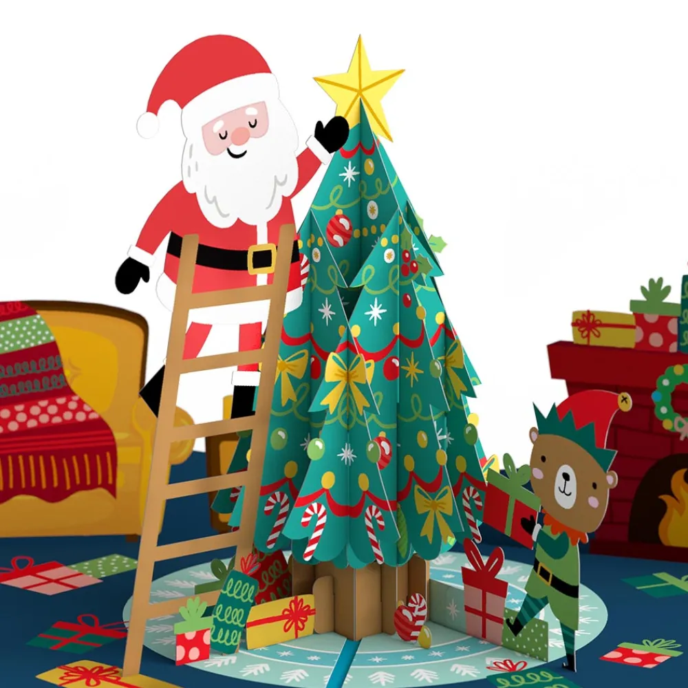Lovepop Greeting Cards|Christmas 12/25|Santa Decorating a Christmas Tree Pop-Up Card