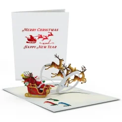 Lovepop Greeting Cards|Christmas 12/25|Santa Sleigh and Reindeer Pop-Up Card
