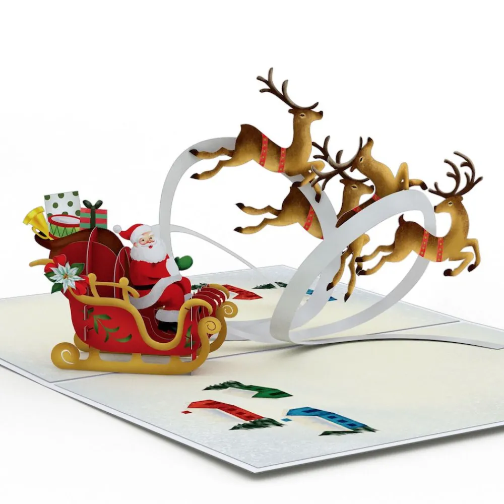 Lovepop Greeting Cards|Christmas 12/25|Santa Sleigh and Reindeer Pop-Up Card