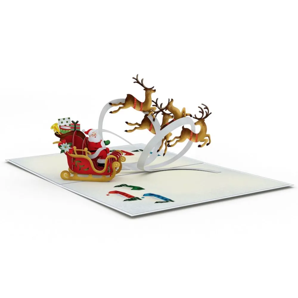 Lovepop Greeting Cards|Christmas 12/25|Santa Sleigh and Reindeer Pop-Up Card