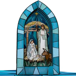 Lovepop Greeting Cards|Religious|Stained Glass Nativity Window Pop-Up Card