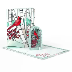 Lovepop Greeting Cards|Christmas 12/25|Stained Glass Winter Cardinal Pop-Up Card