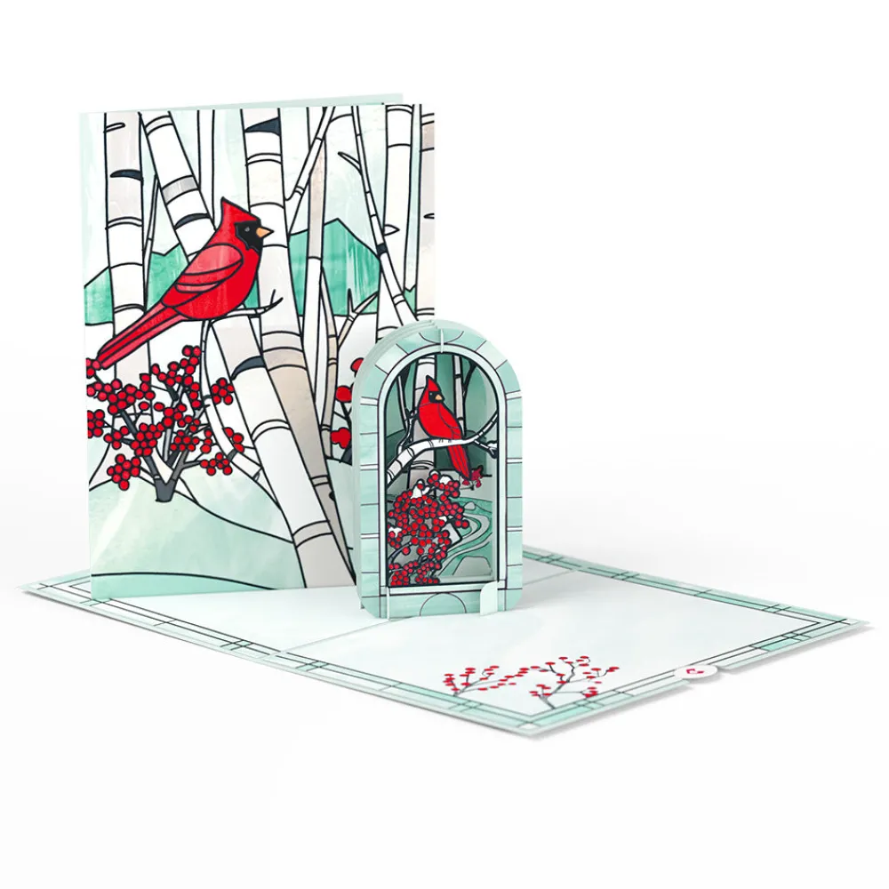 Lovepop Greeting Cards|Christmas 12/25|Stained Glass Winter Cardinal Pop-Up Card