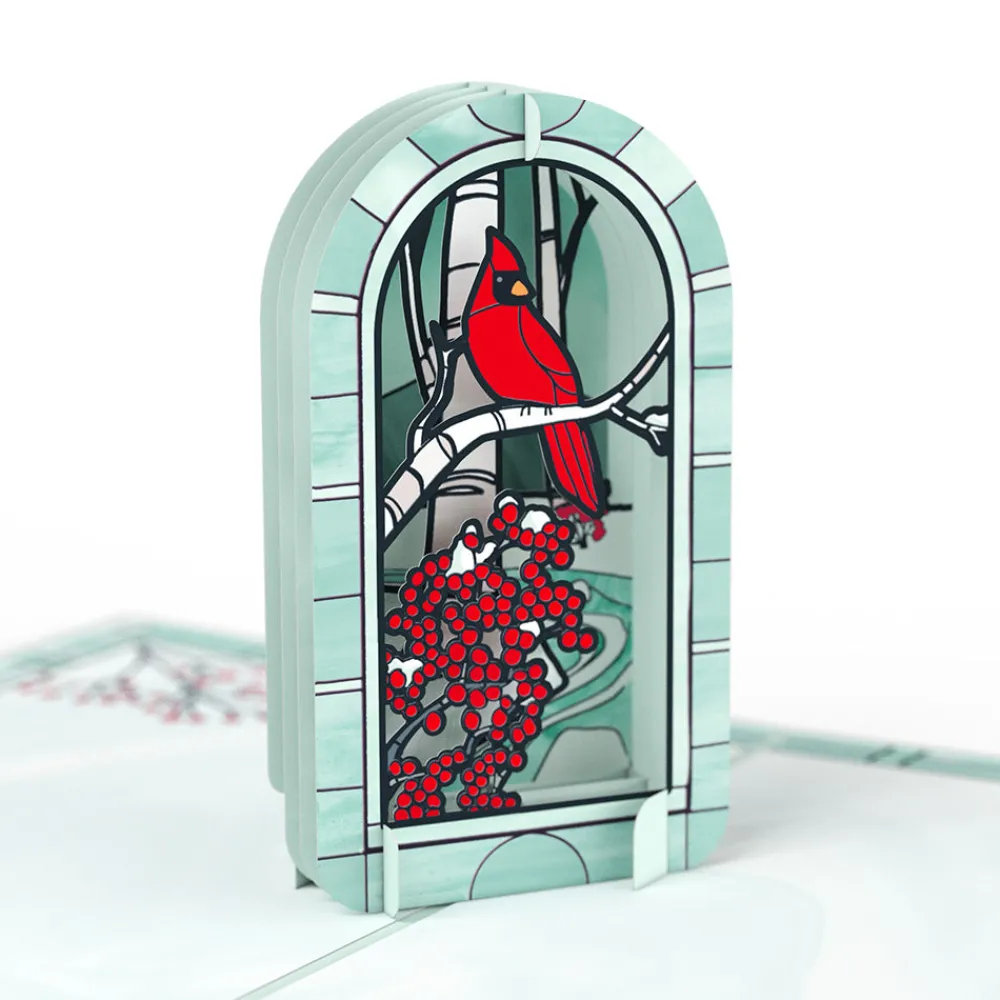 Lovepop Greeting Cards|Christmas 12/25|Stained Glass Winter Cardinal Pop-Up Card