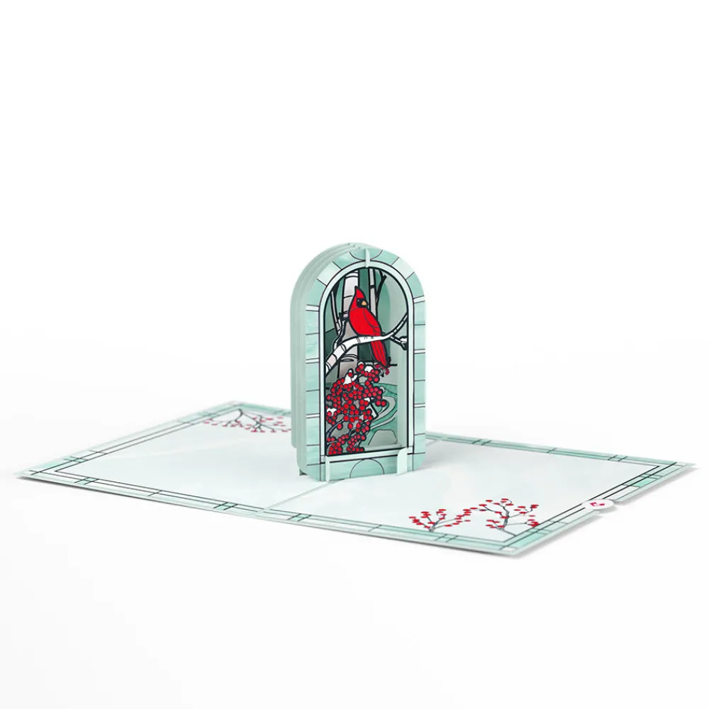 Lovepop Greeting Cards|Christmas 12/25|Stained Glass Winter Cardinal Pop-Up Card
