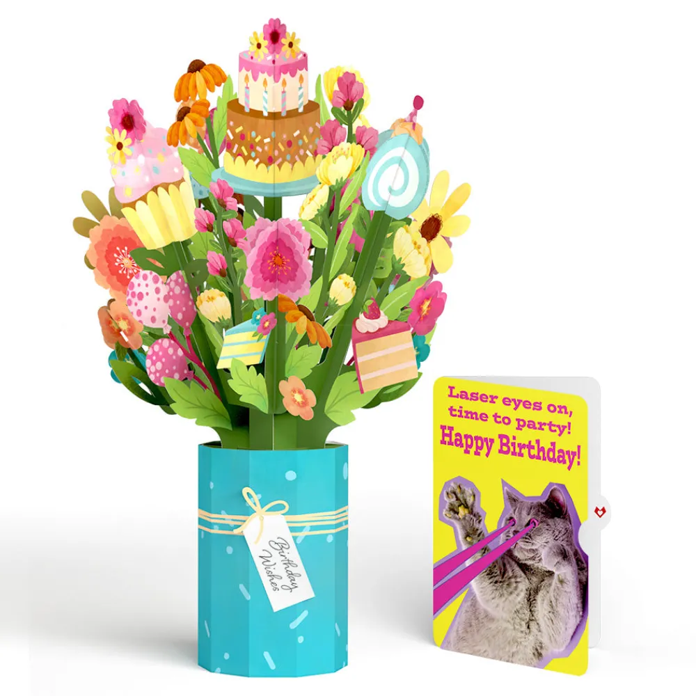 Lovepop Pop-Up Bouquets|Sweet Birthday Wishes Bouquet and Cat Laser Eyes Sentiment Set