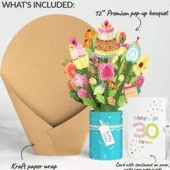 Lovepop Pop-Up Bouquets|Birthday|Sweet 30th Birthday Wishes Bouquet and Confetti Cake Sentiment Set