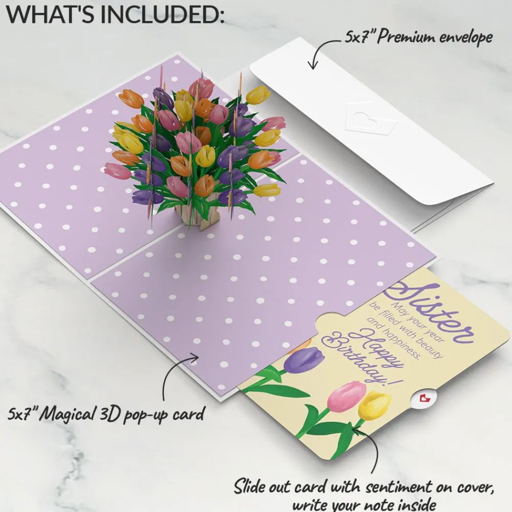 Lovepop Birthday|Tulips Birthday Pop-Up Card and Sentiment Set for Sister