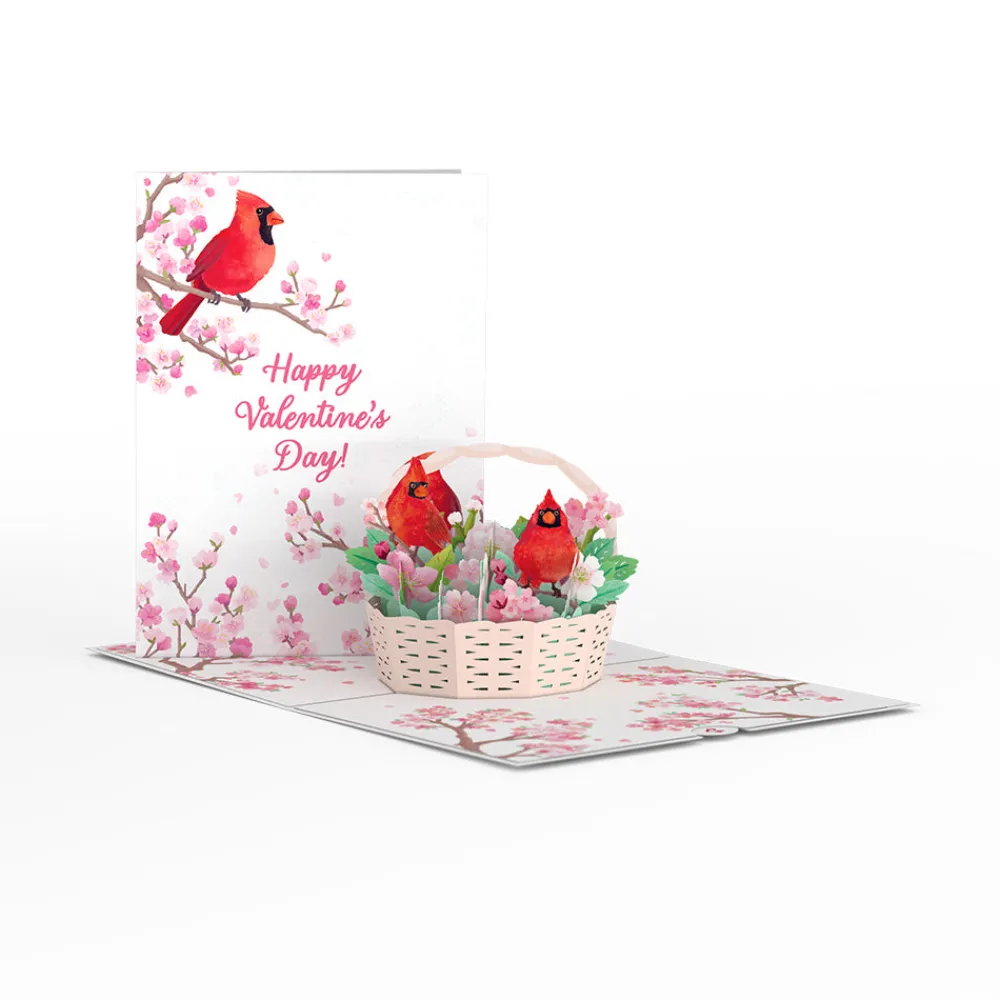Lovepop Greeting Cards|Valentine'S Day 2/14|Valentine's Cherry Blossom Basket with Cardinals Pop-Up Card